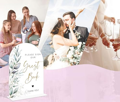 Acrylic Wedding Signs, Greenery Theme Please Sign Our Guestbook, Wedding Reception Signage, Bridal Shower Table Decor with Stand, Engagement, Anniversary, Newlywed Events and Parties Supplies, 19 - color: Please Sign Our Guestbook Sign, 19