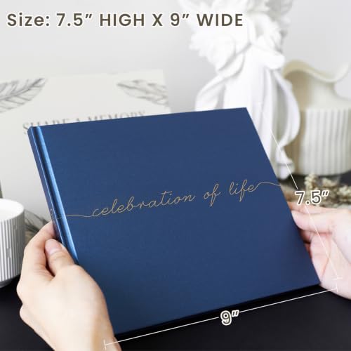 Funeral Guest Book for Celebration of Life, in Loving Memory Sign in Book | 320 Entries, Table Sign Card Included, Gold Stamping, Twill-Textured Paper Cover, Memorial Keepsake, 9x7.5", Navy - color: Navy