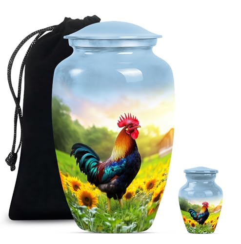 Rooster Urns for Human Ashes Adult Man, Urn for Ashes for Women, Large Cremation Urns for Ashes, Urn for Human Ashes Adult Female(Size - 10inch 1Pcs, 3inch 1Pcs) - size: 10 Inch& Keepsake 1Pc