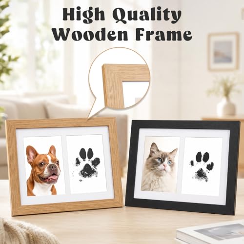 Paw of Dogs Print Kit with Black Frame, Dog Nose Print Kit, 2pcs Inkless Ink Pads, 4pcs Imprint Cards, Paw of Pet Print Impression Kit, Dog Cats Footprint Keepsake Gifts - color: black