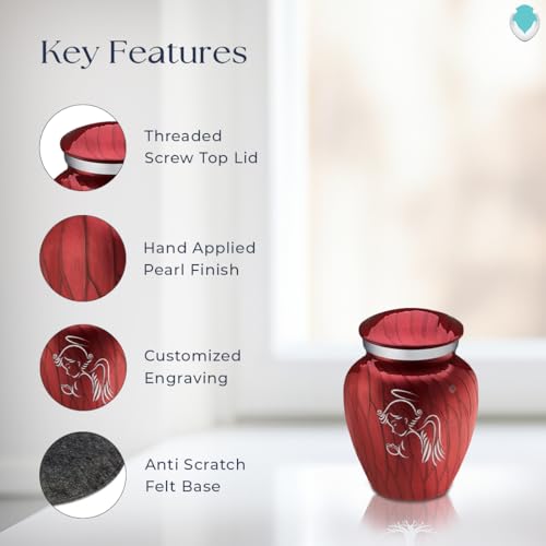 Geturns Embrace Keepsake Personalized Angel Cremation Urns for Human Ashes I Pearl Candy Red Funeral Urn for Men and Women with Double Side Engraving I 3.5 lbs - color: Pearl Candy Red