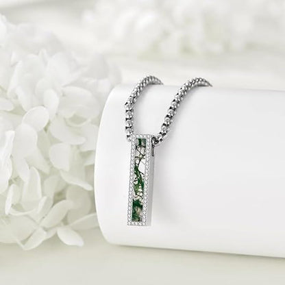Cremation Urn Necklace for Ashes 925 Sterling Silver Moon Phase/Tree of Life/Hummingbird/Moss Agate/Opal/Compass/Mountain/Butterfly/Turquoise/Sunflower/Dragonfly/Cross Pendant Necklace Cremation Memorial Keepsake Urn Jewelry for Women Men - style: Moss Ag