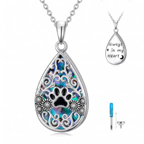 WINNICACA Urn Necklaces for Ashes 925 Sterling Silver Butterfly Hummingbird Dragonfly Teardrop Ash Necklace Cremation Jewelry Urn Pendants for Women Memorial Gifts for Birthday Christmas Funeral - style: 9-Pet Print Urn Necklace