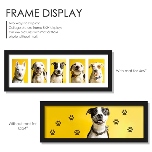 DUENPY 8x24 Collage Frame For 5 4x6 Photos Black - color: Black, size: 8x24（4x6 opening）