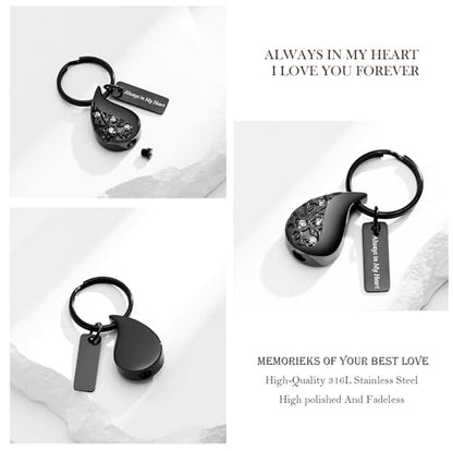 Hearbeingt Teardrop Urn Keychain for Ashes Tree of Life Cremation Jewelry - color: A-black