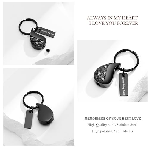 Hearbeingt Teardrop Urn Keychain for Ashes Tree of Life Cremation Jewelry - color: A-black