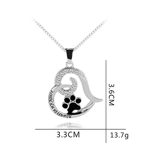 Pet Loss Sympathy Memorial Gift, Always in My Heart Pendant Necklace Jewelry for Loss of Pet Dog Cats Memorial Sympathy Keepsake Gifts for Women Men - size: Black