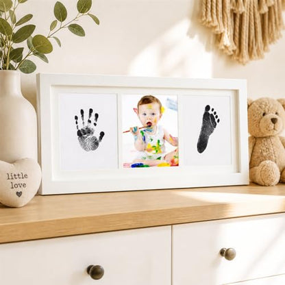 Inkless Baby Hand and Footprint Kit – Newborn Keepsake Frame with Non-Toxic Ink Pad, Baby Handprint & Footprint Kit for Boys & Girls, Baby Shower - color: White