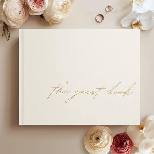 Wedding Guest Book – Guest Book for Wedding Reception with Linen Hardcover & Gold Foil Embossing – Unlined, No-Bleed Pages – Perfect Keepsake for Sign-Ins & Polaroids – Ivory