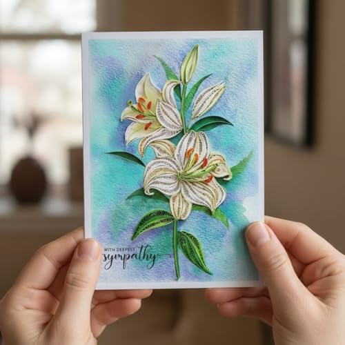 Sympathy Card, Pet Loss Memorial Card, Animal Sympathy, Thinking Of You for All Occassions, Quilling Card for Him, Her, Friend and Love (White Lily Sympathy) - color: White Lily Sympathy