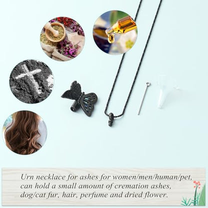 Imrsanl Butterfly Urn Necklace for Ashes Angel Wing Cremation Jewelry Keepsake Funeral Memorial Pendant Gifts of Loss Loved Ones for Women - color: Black