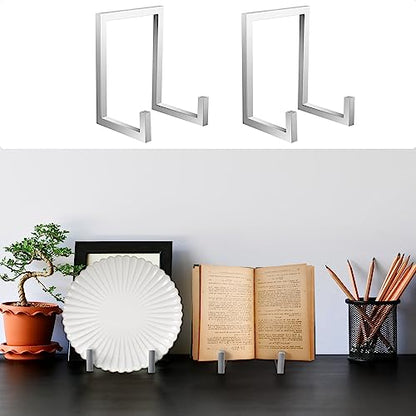 2 Pcs Large Plate Stands for Display Metal Frame Holder, Silver, 8 Inch - color: Silver, size: 8 Inch