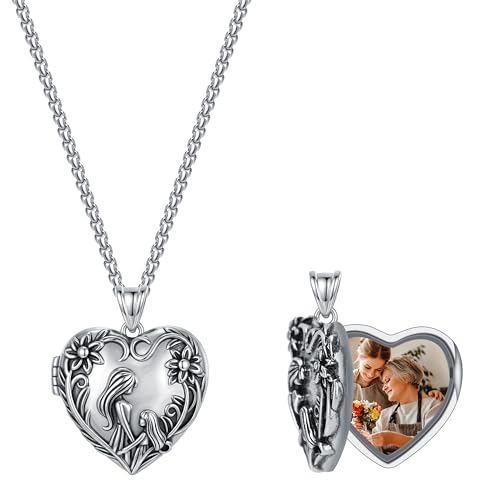 925 Sterling Silver Pictures Locket Necklace for Women Men - color: Black plated 5