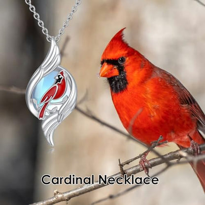 Dove/Hummingbird/Red Cardinal/Dragonfly/Butterfly Necklace 925 Sterling Silver Turquoise/Opal/MoonStone/Crystal/Malachite Bird Necklace Dove Pendant Jewelry for Women Men - color: Red Cardinal Moonstone