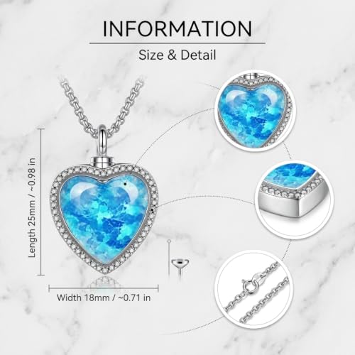 Urn Necklace for Ashes Blue opal Cremation Necklace Keepsake Memory Jewelry for Ashes of Loved Ones Keepsake - style: blue opal heart urn