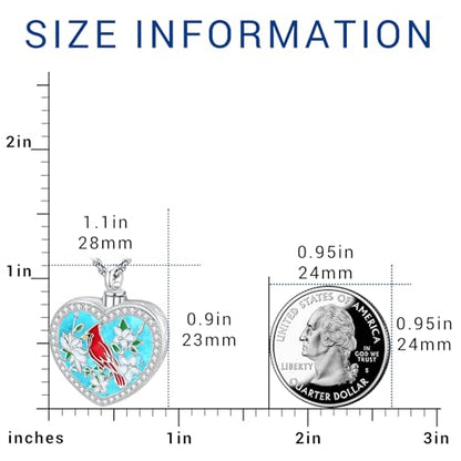 Eusense Cremation Jewelry for Ashes Urn Necklace to Put Ashes In 925 Sterling Silver Memorial Pendant Heart Urn Necklaces for Ashes Necklace for Women Men - style: G-Red Cardinal Urn Necklace-Turquoise