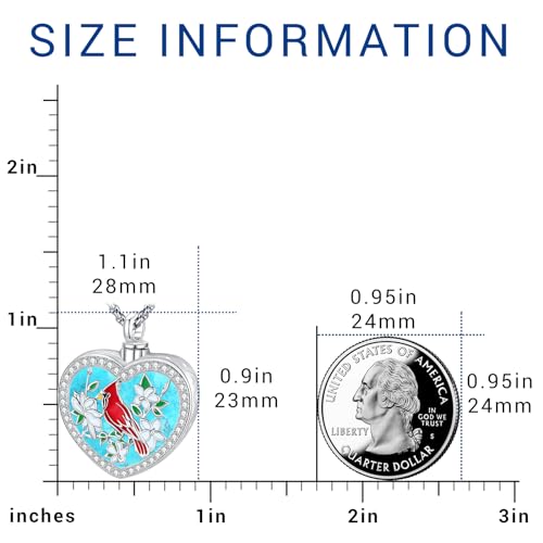 Eusense Cremation Jewelry for Ashes Urn Necklace to Put Ashes In 925 Sterling Silver Memorial Pendant Heart Urn Necklaces for Ashes Necklace for Women Men - style: G-Red Cardinal Urn Necklace-Turquoise