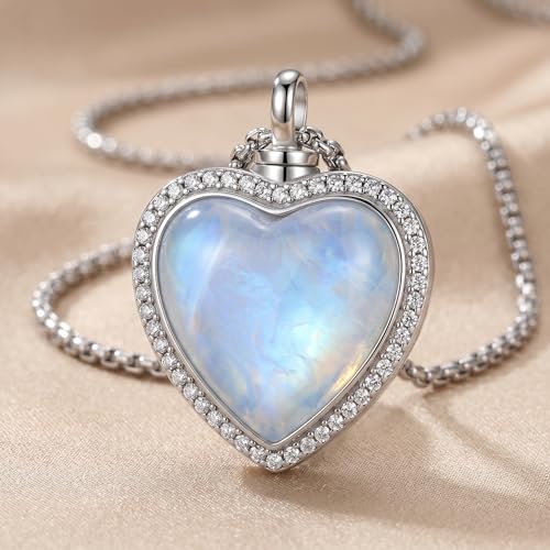Urn Necklace for Ashes Blue opal Cremation Necklace Keepsake Memory Jewelry for Ashes of Loved Ones Keepsake - style: heart moonstone