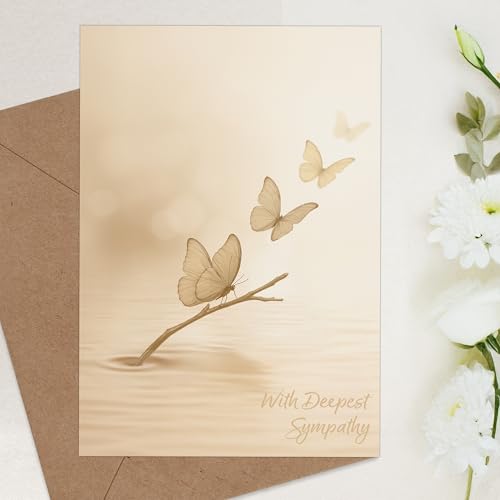 Cheerin Sympathy Card with Envelope - Bereavement Card for Loss of Loved One - Butterfly Theme Condolences Cards for Funeral or Memorial 5x7 Inch - style: BUTTERFLY