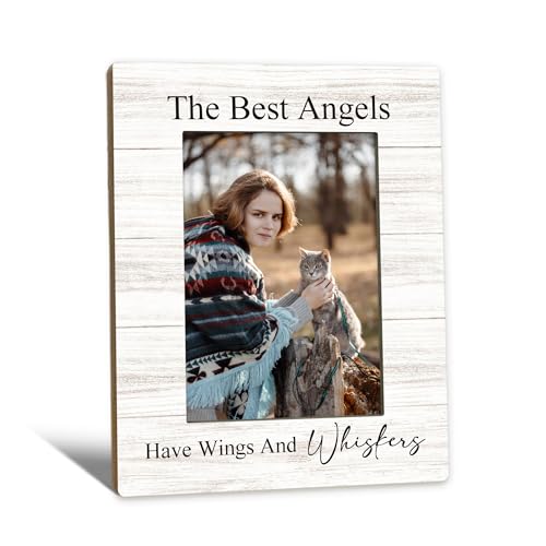 Cat Memorial Picture Frames - Cats Photo Frame, Memorial Sympathy Gifts for Loss of Pet Cat, The Best Angels Have Wings and Whiskers Picture Photo Frames for Home Bedroom Decor, 5x7