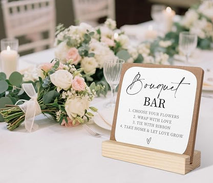 Bouquet Bar Sign, Wedding Signs for Ceremony and Reception, Bridal Shower Centerpieces for Tables, Marriage Reception, Bridal Shower Party Favors, Wedding Sign with Wooden Base - color: bouquet bar