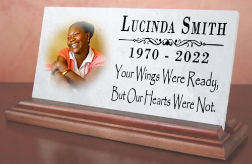 Broad Bay Loved One Memorial with Picture Celebration of Life Memorial Plaque Custom Photo Marble Remembrance - Your Wings were Ready But Our Hearts were Not 8" x 4"' - color: Your Wings Were Ready