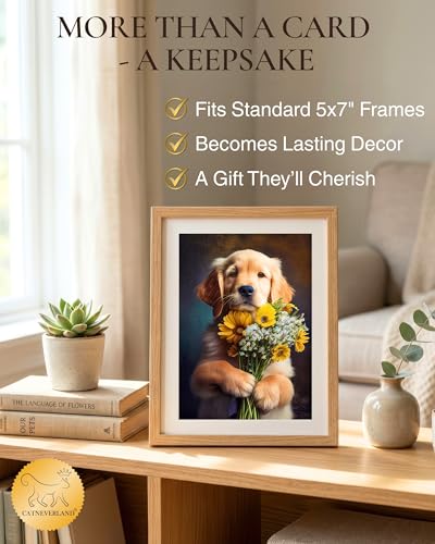 Golden Retriever with Flowers All Occasions Greeting Card - Dog with Flowers from Unique Dogs Party Delights Collection - Large 5x7 Inch - Blank Inside with White Envelope - color: Golden Retriever with Flowers