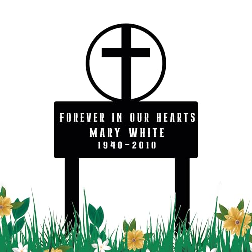 Personalized Cross Memorial Metal Stake, Custom Metal Grave Marker for Outdoor Yard Decor, Memorial Plaques Stakes for Loss of Loved One, Remembrance Stake for Sympathy Garden, Cemetery Metal Sign - color: Crossdesign_7