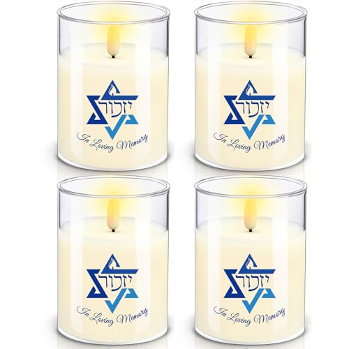 4 Pcs Electric Memorial Candle LED Yahrzeit Candle for Loss of Loved One Sympathy Yizkor Flameless Candles for Prayers Safe and Easy to Use Battery Bereavement Gift Funeral Decoration