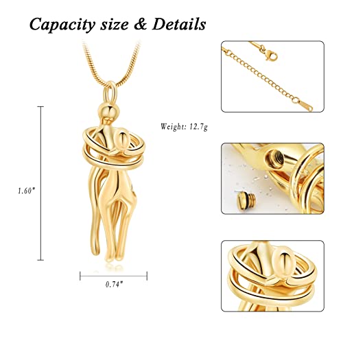Cremation Jewelry with Angel Lady Stainless Steel Urn Necklace Pendant Memorial Ashes Keepsake for Women Girls, Filling Kit Included - color: Couple-Gold