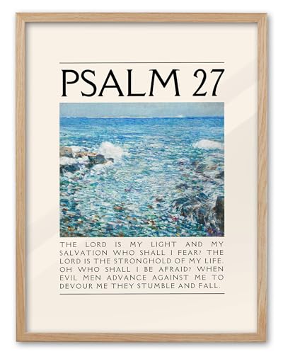 EcoHest 12x16 in Psalm 27 Ocean Framed Bible Verse Christian Wall Art - color: Framed Psalm 27, size: 16"L x 12"W