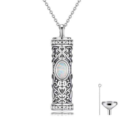 Seiyang Urn Necklace for Ashes 925 Sterling Silver Cremation Necklace with Birthstone Memorial Cremation Jewelry for Women Loved One - color: 13-White Opal, style: Style A
