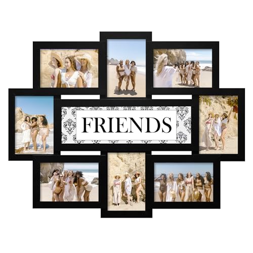 J.M.Deco Friends Reunion 8 Opening Photo Frames, Picture Frames Collage for Wall Decor, Reunion Friends Memory Photo Frame Selfie Gallery Collage, Wall Hanging for 4x6 Picture Frames Black - color: Black/ Friends*