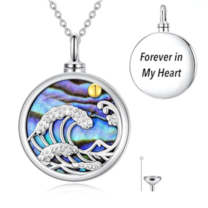 Urn Necklace for Women Sterling Silver Meaningful Memorial Jewelry | Paw Print/Butterfly/Dragonfly/Bird/Dolphin/Mountain/Tree of Life Urn Necklace for Ashes Cremation Keepsake Jewelry for Women - style: Abalone-Ocean Wave