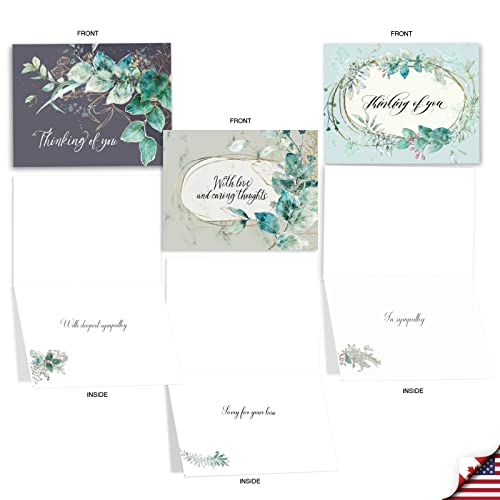 The Best Card Company 20 Assorted Sympathy Notecards Boxed Set 4 x 5.12 Inch with Envelopes (10 Designs, 2 Each) Greenery Grieving AM10322SMG-B2x10 - style: Greenery Grieving