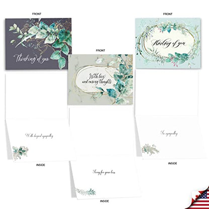 The Best Card Company 20 Assorted Sympathy Notecards Boxed Set 4 x 5.12 Inch with Envelopes (10 Designs, 2 Each) Greenery Grieving AM10322SMG-B2x10 - style: Greenery Grieving