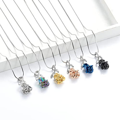 Rose Flower Cremation Urn Necklace for Ashes Stainless Steel Memorial Cremation Ash Jewelry Keepsake Pendant Necklace for Women Girl - color: Black