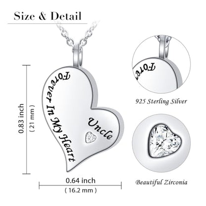 Ladytree 925 Sterling Silver Cremation Urn Necklace for Ashes - style: Uncle