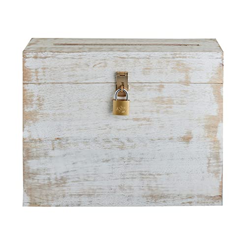 Wooden Wedding Card Box with Lock and Card Slot for Reception, Party W2 - color: White