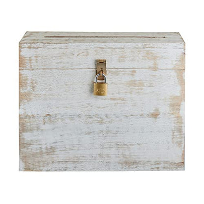 Wooden Wedding Card Box with Lock and Card Slot for Reception, Party W2 - color: White