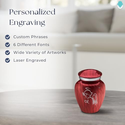Geturns Embrace Keepsake Personalized Angel Cremation Urns for Human Ashes I Pearl Candy Red Funeral Urn for Men and Women with Double Side Engraving I 3.5 lbs - color: Pearl Candy Red
