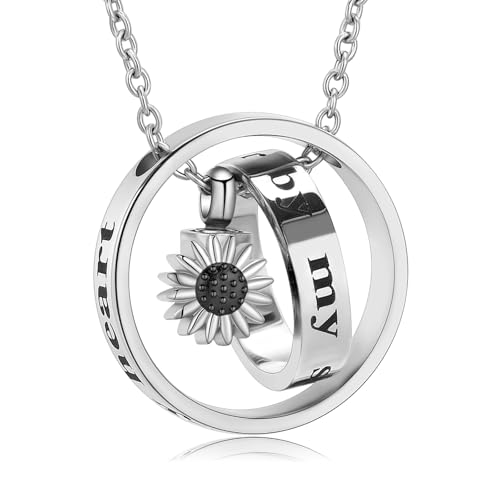 Daisy Cremation Jewelry Necklaces Stainless Steel Circle of Life Eternity Urn Necklaces for Ashes Memorial Keepsake Daisy Pendant for Women Men Gifts With Funnel Kit & Bag - color: Black