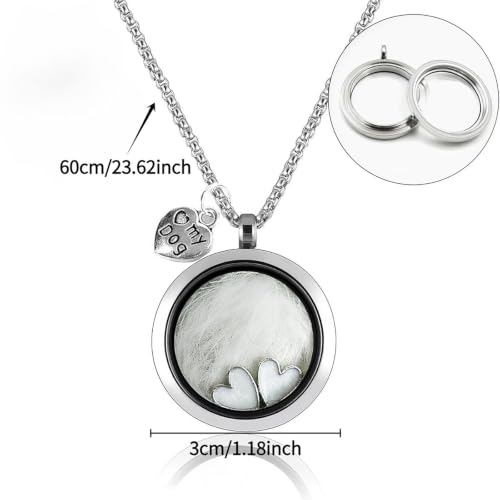 Cat Fur Keepsake Necklace, Transparent Glass Memorial Pendant for Fur Hair Ashes, Pet Urn Necklace with Paw Charm, Pet Loss Jewelry Gift (Glass Circle - Cat) - color: Cat Memorial Locket