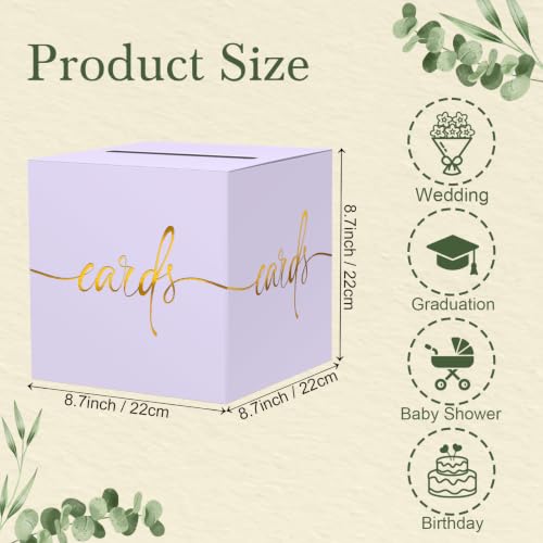 Light Purple Card Box with Gold Foil Design, Paperboard 8.7" Gift Card Holder for Wedding Graduation Birthday Party Reception Retirement Anniversary Bridal & Baby Shower - color: Light Purple Card Box with Gold Foil, size: 8.7×8.7×8.7Inch(1 Pack)