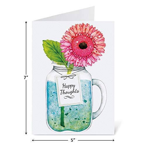 Current Mason Jar Get Well Greeting Cards - Set of 8 (4 Designs), Large 5" x 7", Sympathy Cards with Sentiments Inside, White Envelopes - color: Mason Jar
