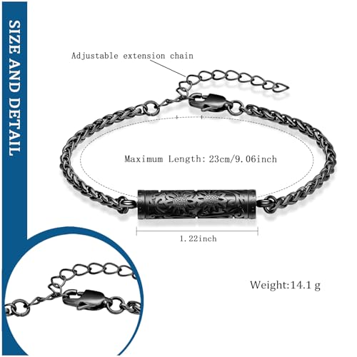 constantlife Cremation Bracelet for Ashes for Women Stainless Steel Sunflower Cylinder Urn Adjustable Link Bangle Memorial Jewelry Loved Ones Ashes Holder Keepsake - color: Black