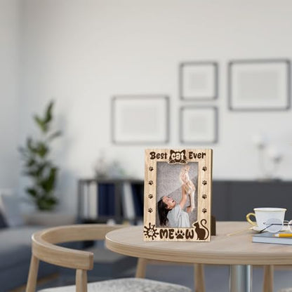 Best Cat Ever Picture Frame, Cat Memorial Photo Frame for Pet Lovers Friends, Cats Lover Gift Cats Memorial Gifts 4x6 Wooden Picture Frame, Home Bedroom Office Shelf Table Decor -026 - style: Best Cat Ever