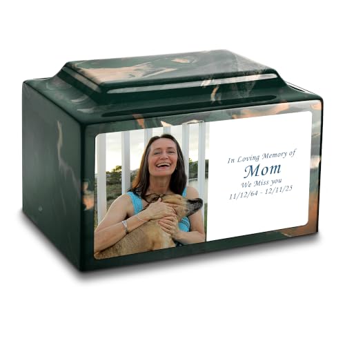 GetUrns Cultured Marble Urn Vault by Mackenzie with Personalized Picture and Text for Human Ashes I Camo Adult Urns for Male and Female I 210lbs - color: Camo