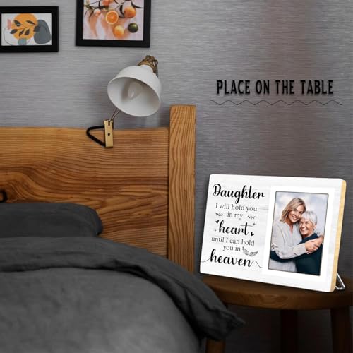 Memorial Photo Frame, Sympathy Gifts for Loss of Daughter, in My Heart, in Loving Memory Wooden Picture Frame,Passed Away Condolence Gifts for Loss of Daughter (White-Daughter 4 x 6 Photo)