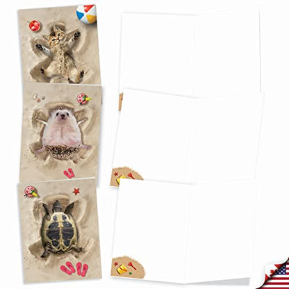 The Best Card Company - 10 Adorable Note Cards Blank (4 x 5.12 Inch) - Wildlife and Animal Cards, Assorted Boxed Set - Sand Angels AM6844OCB-B1x10 - style: Sand Angels